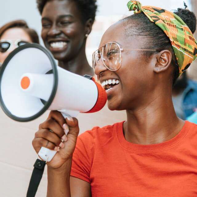 woman using megaphone