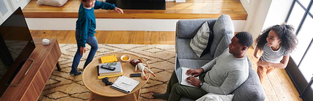 a family in a living room